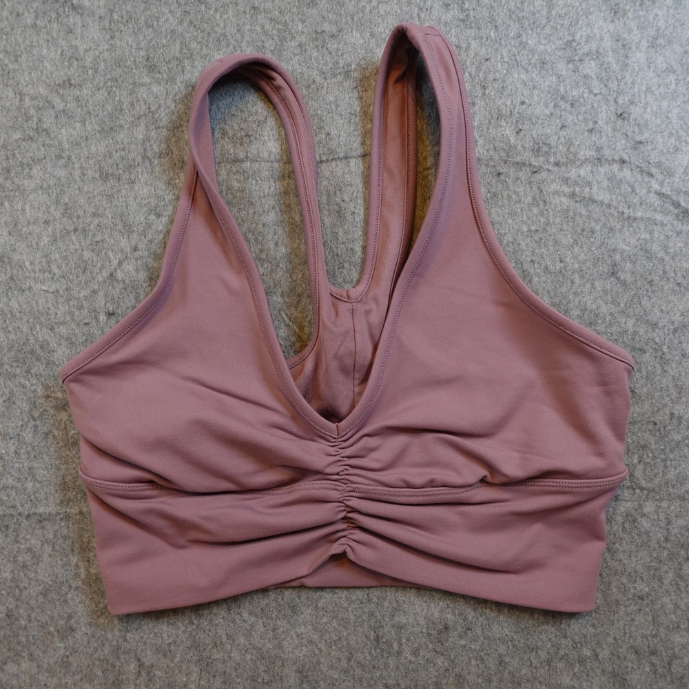 Alo Yoga Bra Women Medium Pink Wild Thing Ruched V Neck Strappy Activewear Top